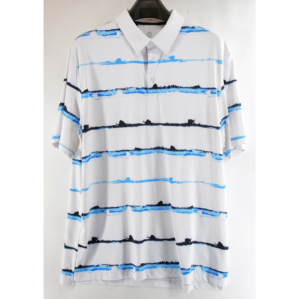 Scales Polo Shirt Mens XL White Blue Salifish Performance Stretch